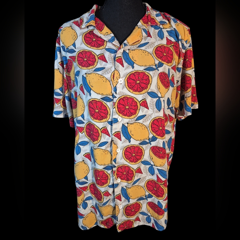 Original Use VIBRANT Lemon and Blood Orange Print Button Down Shirt - Size S